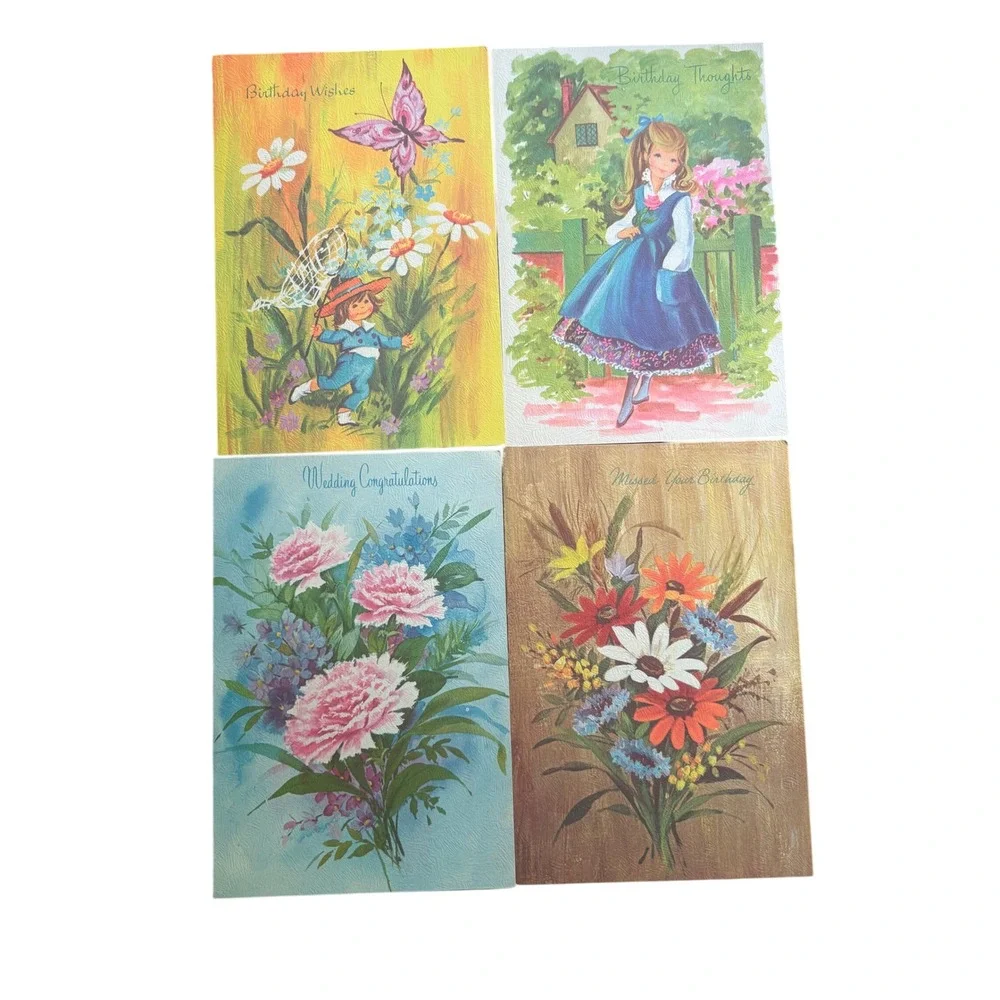 Vintage Olympicard Greeting Cards Lot 4 MCM Birthday Wedding Floral 1960s 70s